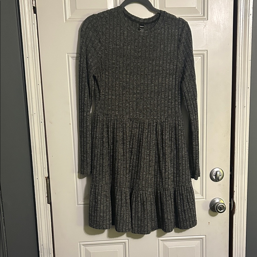 Gray Ribbed Knit Dress